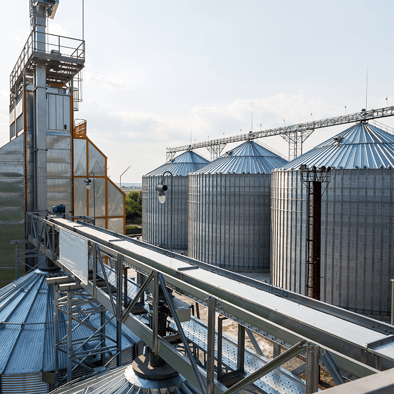 Grain elevator in rural zone.