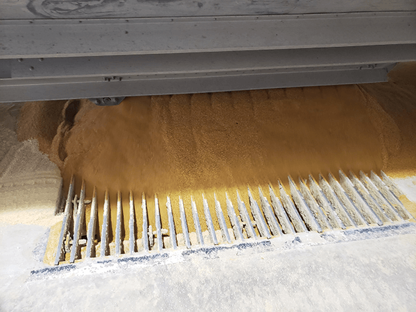 Grain from a feed mill near floor vent.