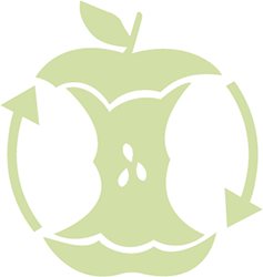 eaten apple core surrounded by recycling errows