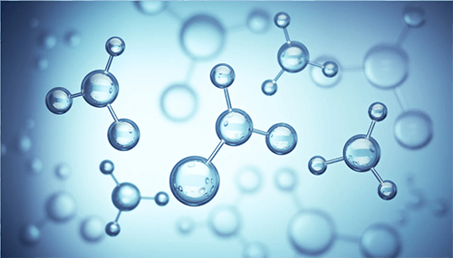 light blue green background with water like molecules floating