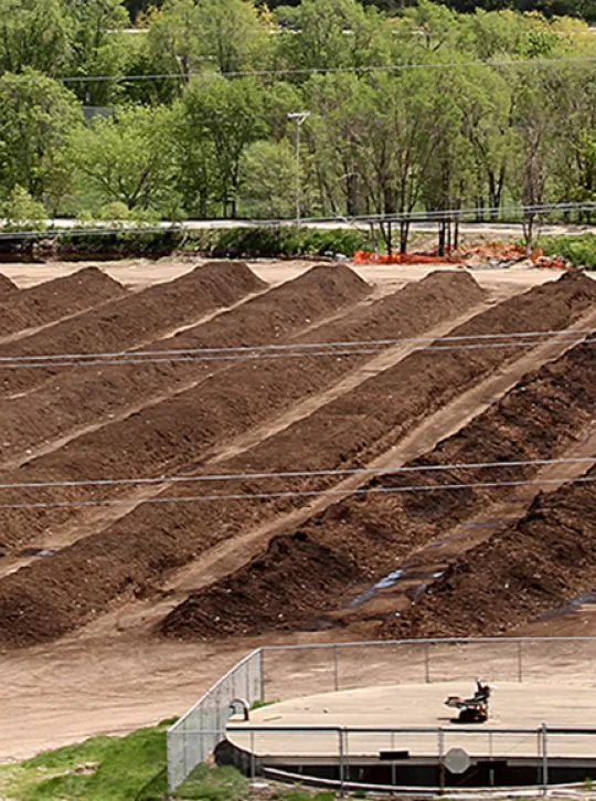 Composting windrows - photo credit Cedar Rapids/Linn County SWA Compost Site